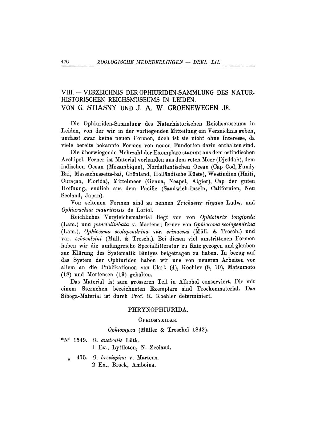 Die Ophiuriden-Sammlung Des Naturhistorischen Reichsmuseums