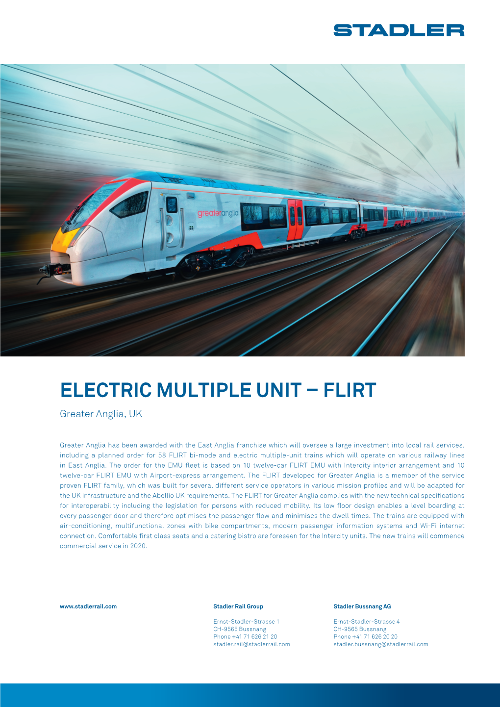 Electric Multiple Unit – FLIRT Greater Anglia, UK