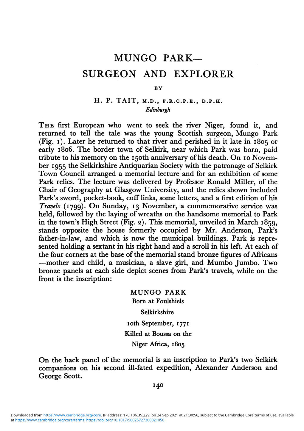 Mungo Park- Surgeon and Explorer by H