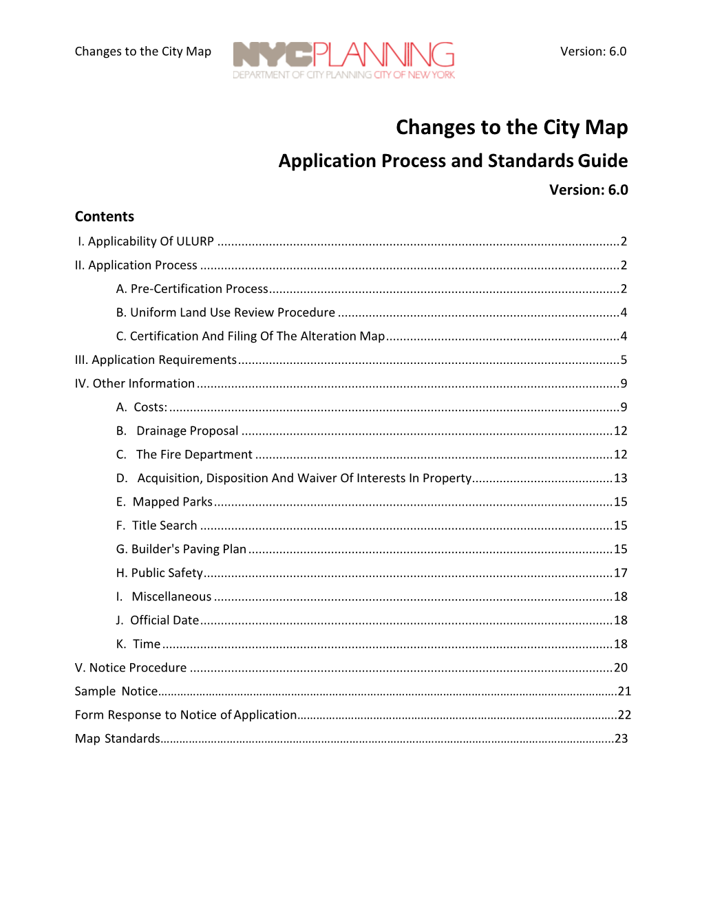 Changes to the City Map Application Process and Standards Guide