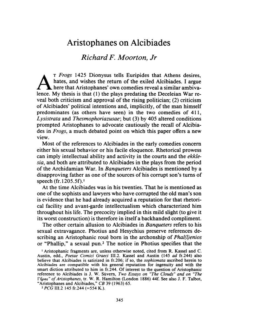 Aristophanes on Alcibiades , Greek, Roman and Byzantine Studies, 29:4 (1988:Winter) P.345