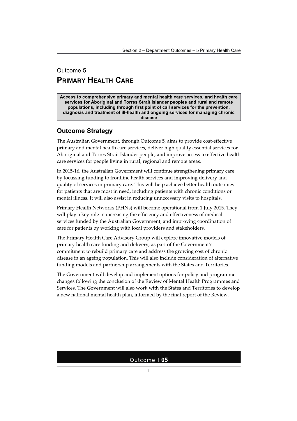 Section 2 Department Outcomes 5 Primary Health Care