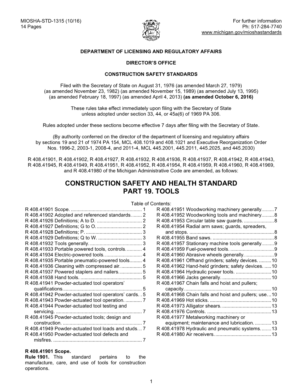 Construction Safety and Health Standard Part 19