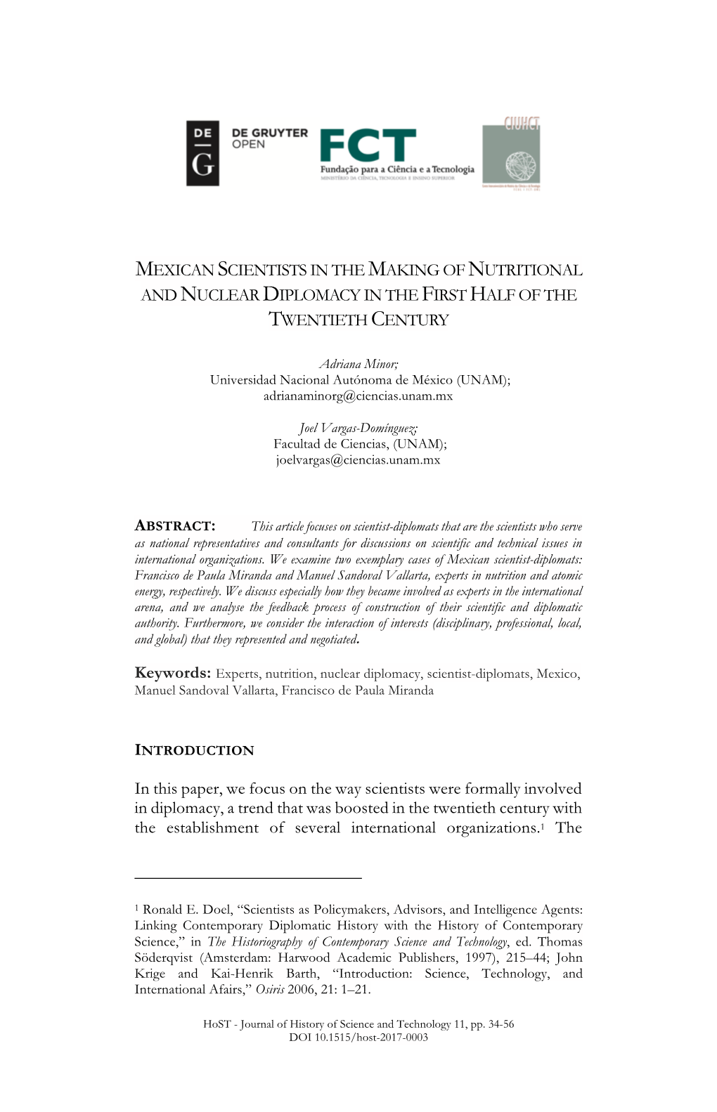 Mexican Scientists in the Making of Nutritional and Nuclear Diplomacy in the First Half of the Twentieth Century