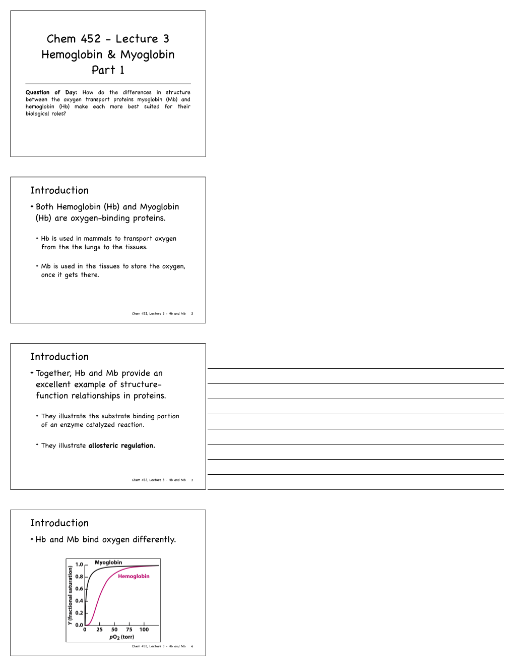 Chem 452 - Lecture 3 Hemoglobin & Myoglobin Part 1