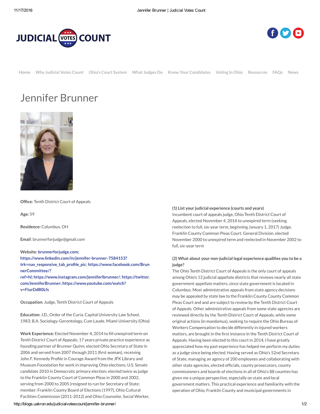 Jennifer Brunner | Judicial Votes Count