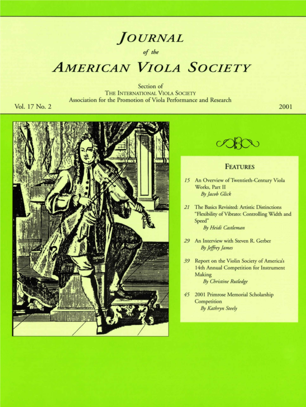 Journal of the American Viola Society Volume 17 No. 2, 2001