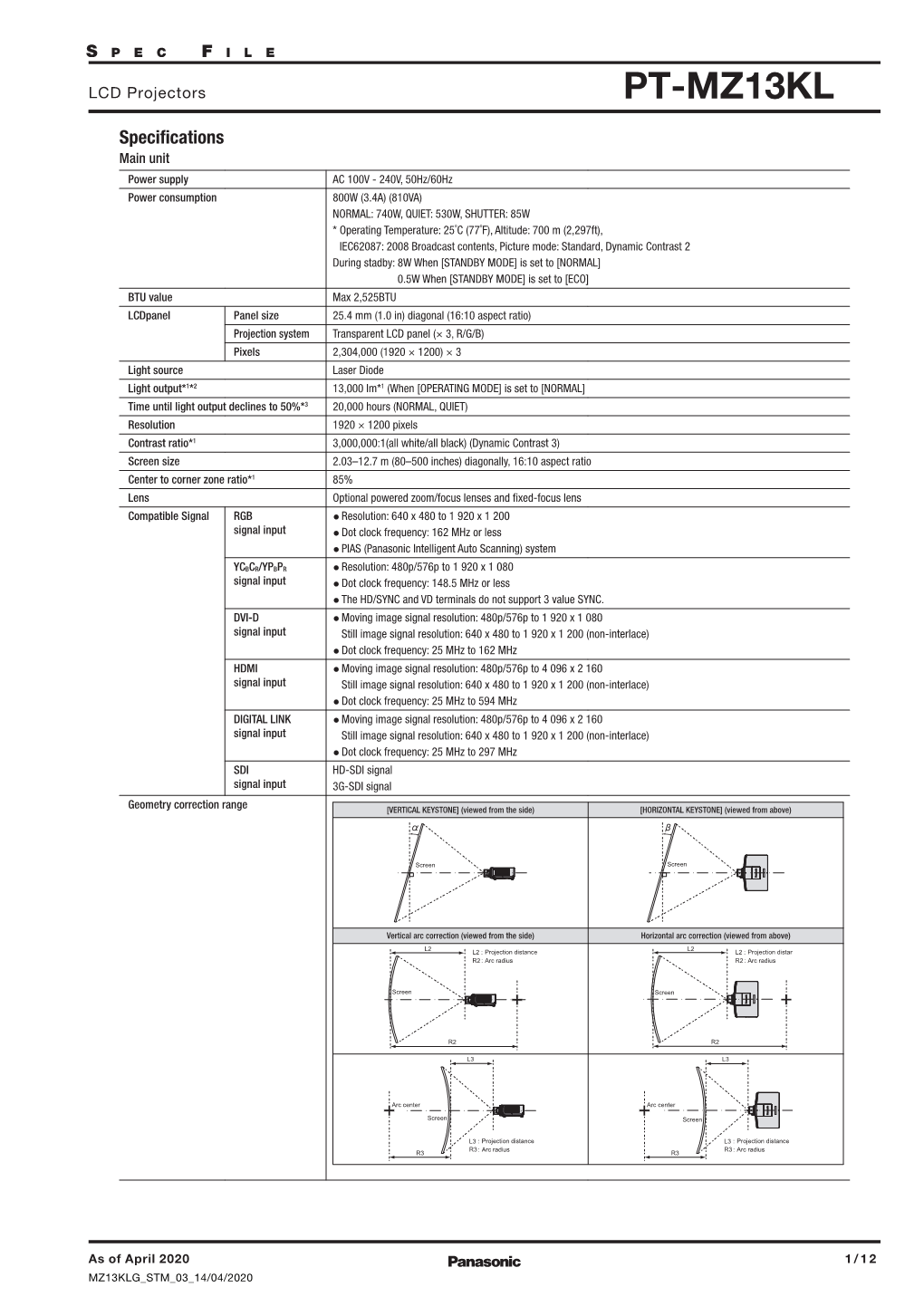 MZ13KL Spec Sheet