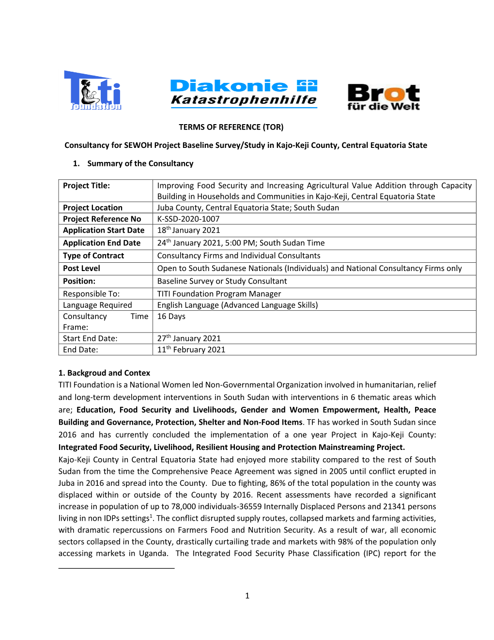 Consultancy for SEWOH Project Baseline Survey/Study in Kajo-Keji County, Central Equatoria State