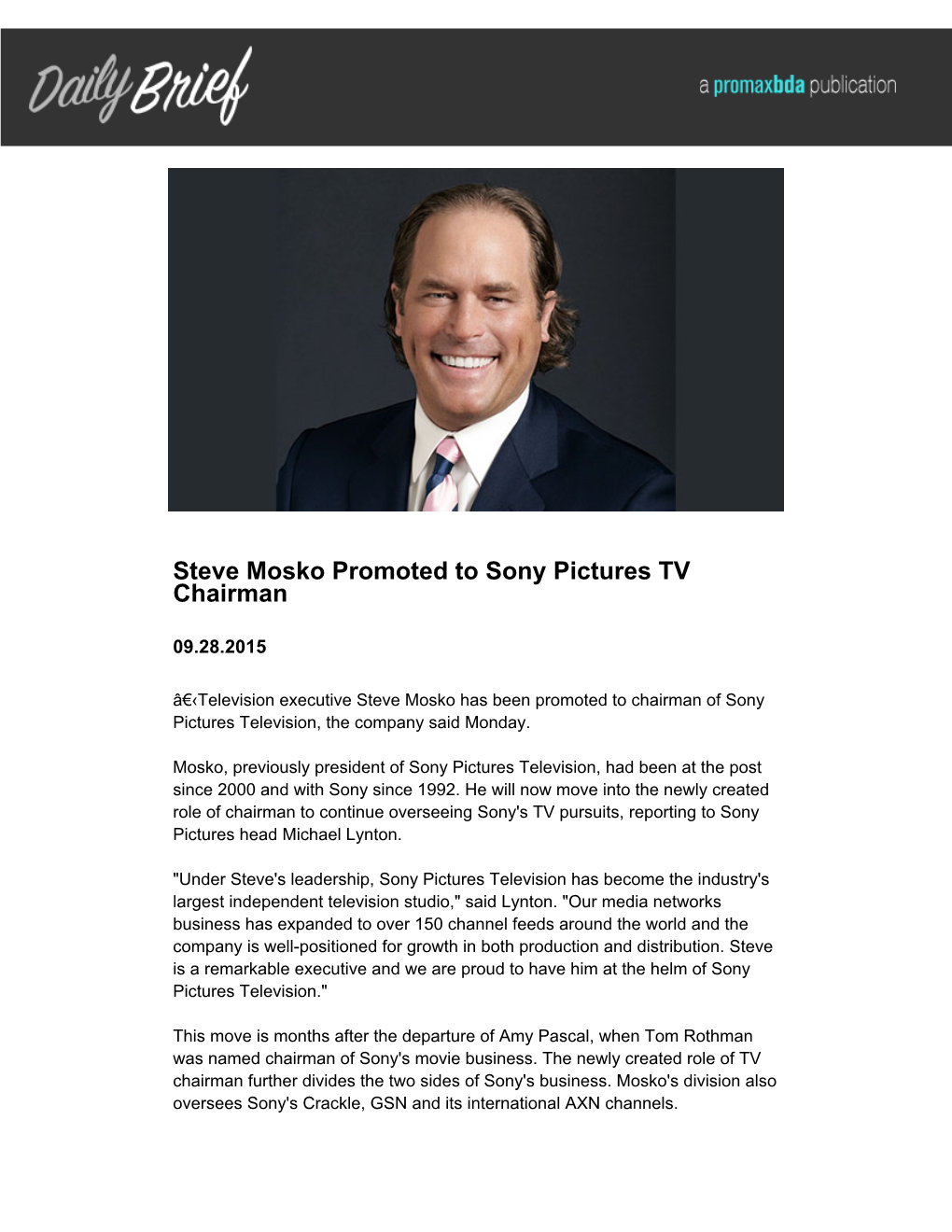 Steve Mosko Promoted to Sony Pictures TV Chairman