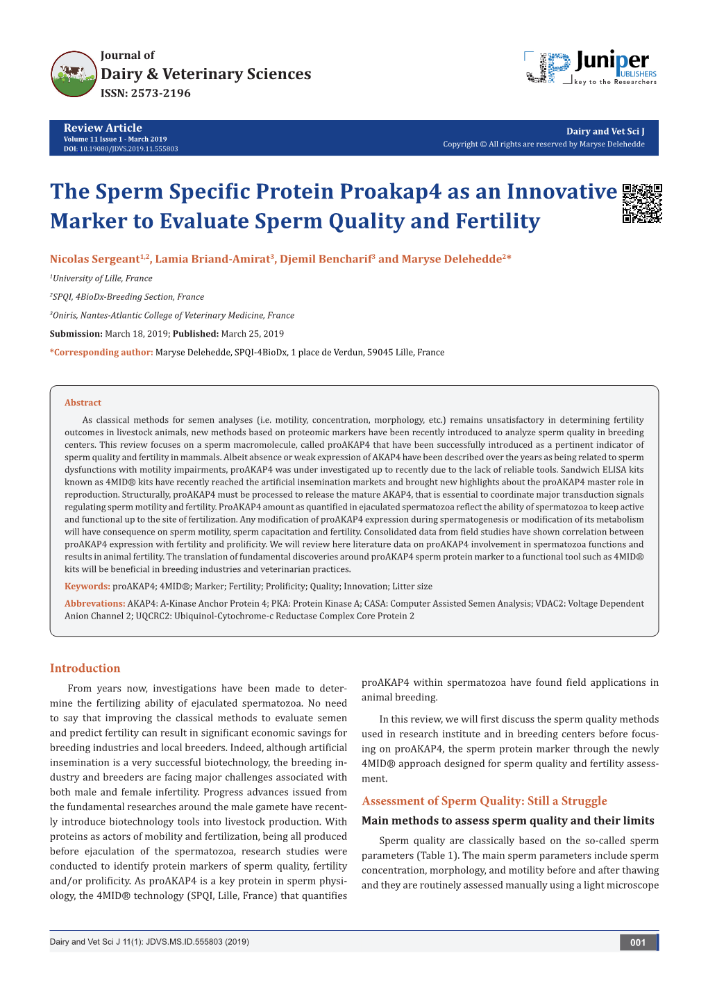 The Sperm Specific Protein Proakap4 As an Innovative Marker to Evaluate Sperm Quality and Fertility