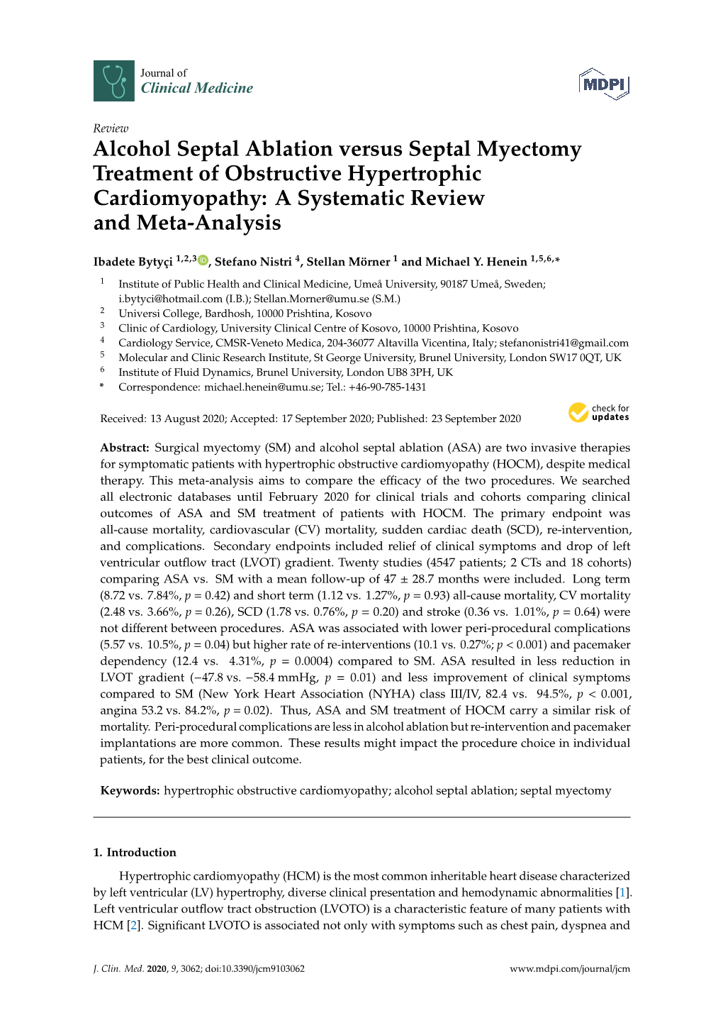 Alcohol Septal Ablation Versus Septal Myectomy Treatment of Obstructive Hypertrophic Cardiomyopathy: a Systematic Review and Meta-Analysis