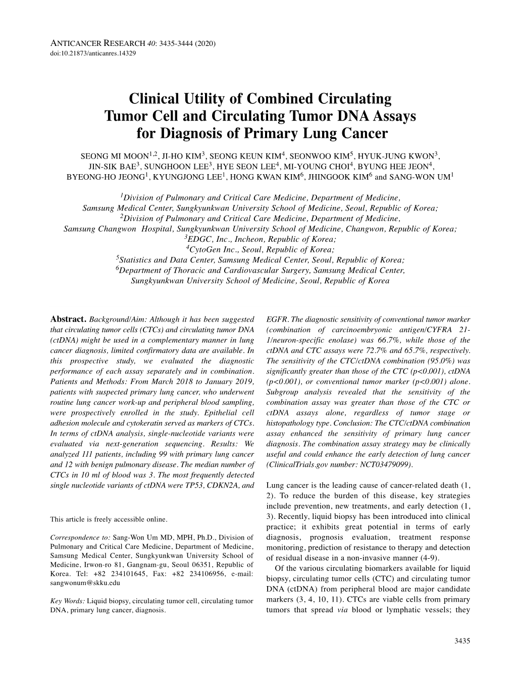 Clinical Utility of Combined Circulating Tumor Cell and Circulating Tumor