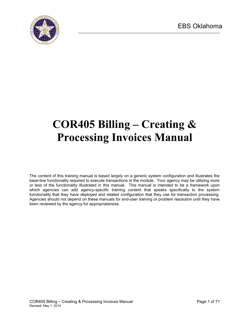 COR405 Billing Creating & Processing Invoices Manual