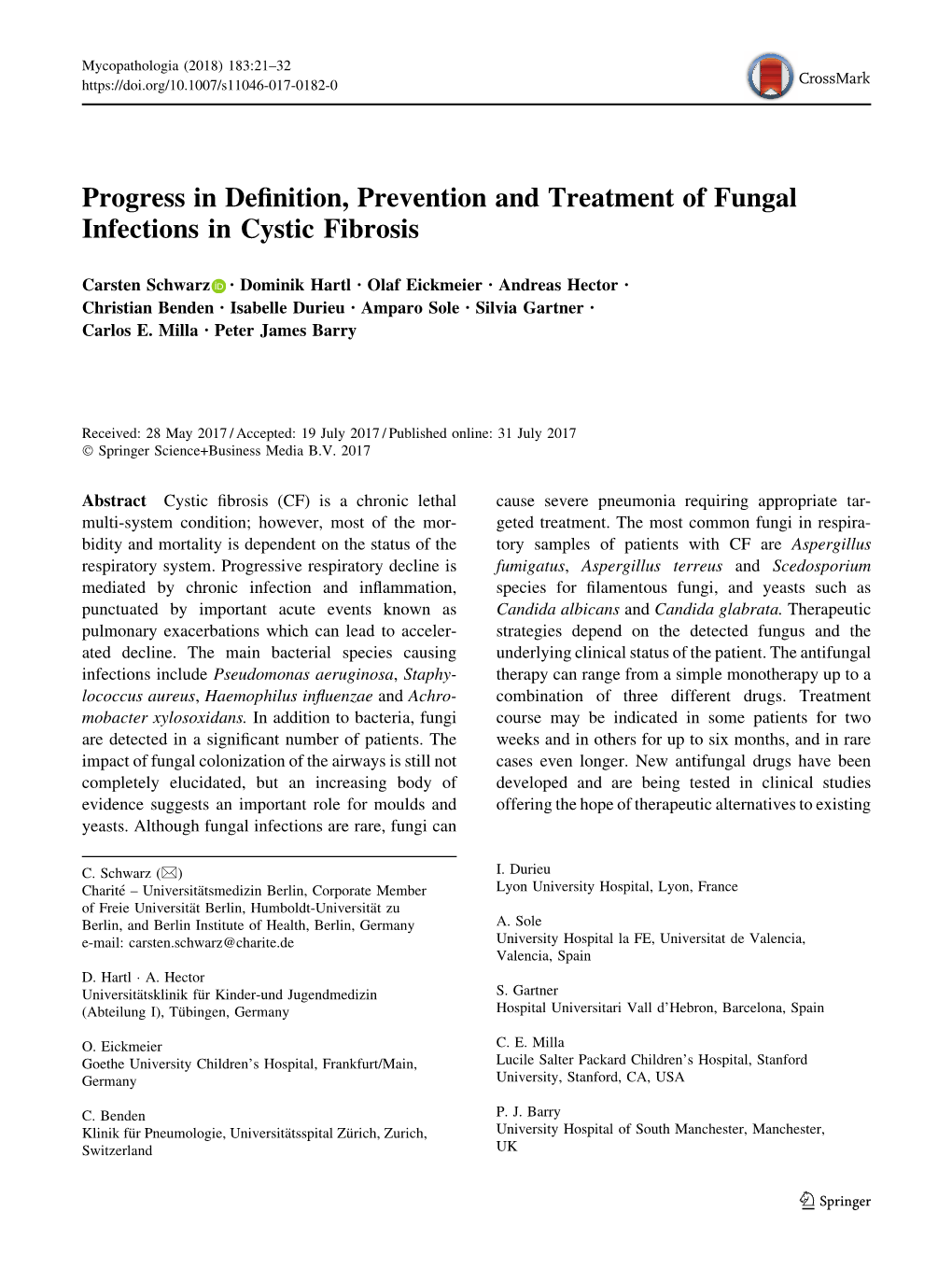 Progress in Definition, Prevention and Treatment of Fungal Infections in Cystic Fibrosis