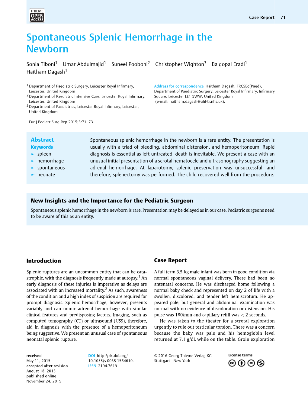 Spontaneous Splenic Hemorrhage in the Newborn