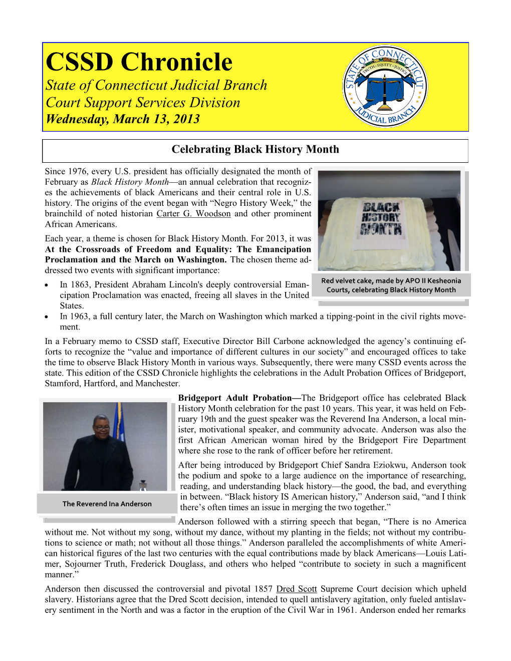 CSSD Chronicle, Wednesday, March 13, 2013