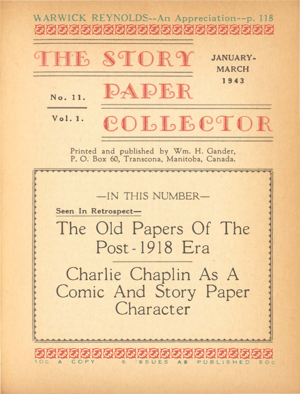 The Old Papers of the Post-1918 Era Charlie Chaplin As a Comic and Story Paper Character