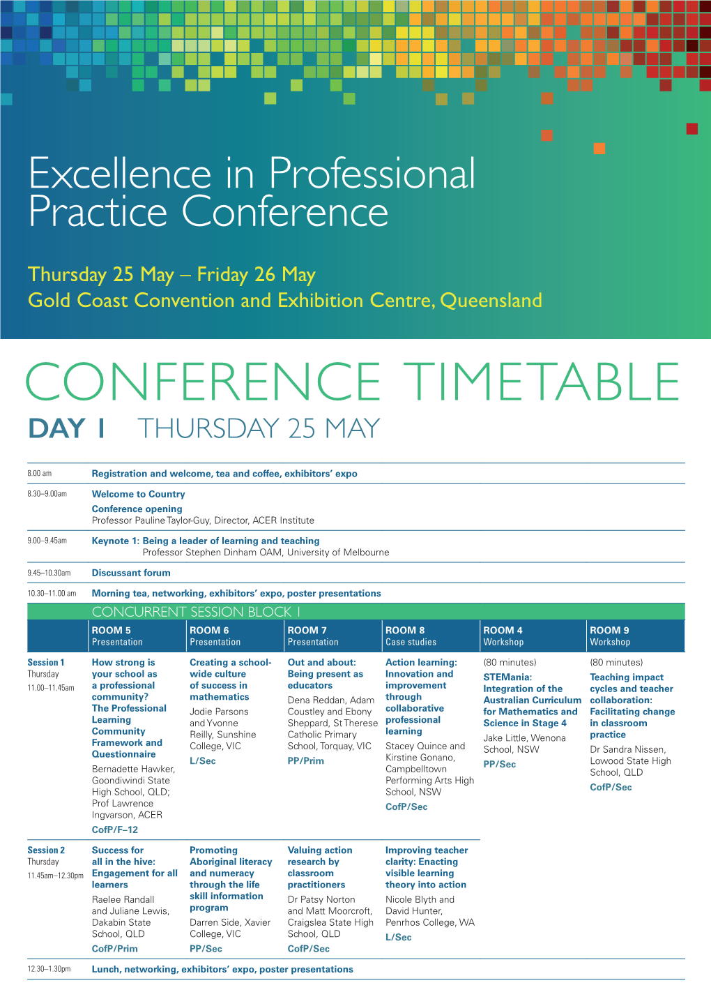 Conference Timetable Day 1 Thursday 25 May