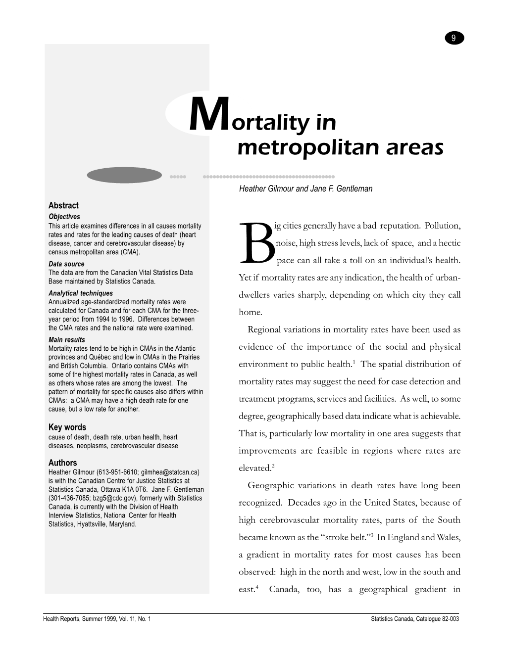 Mortality in Metropolitan Areas