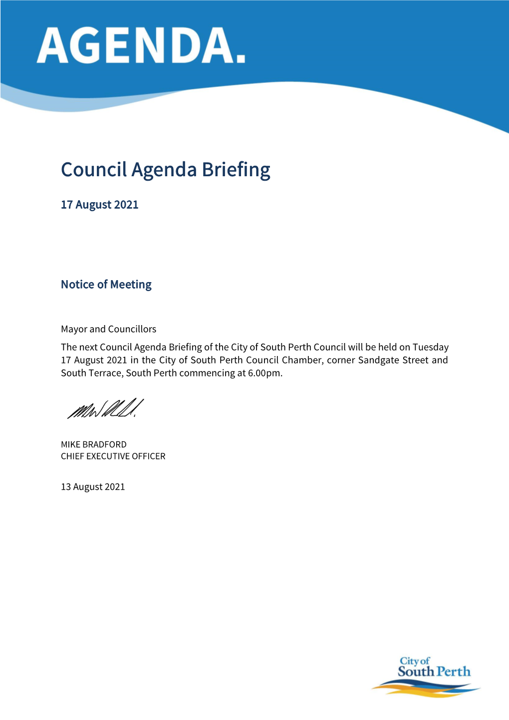 Agenda of Council Agenda Briefing