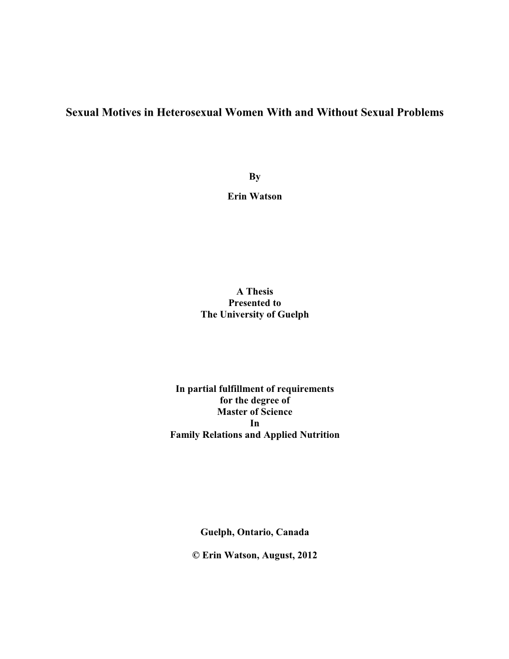 Sexual Motives in Heterosexual Women with and Without Sexual Problems