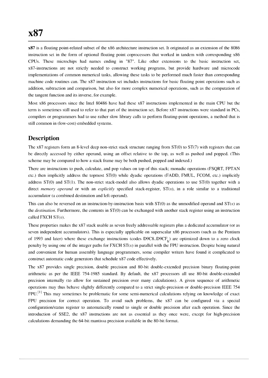 X87 X87 Is a Floating Point-Related Subset of the X86 Architecture Instruction Set