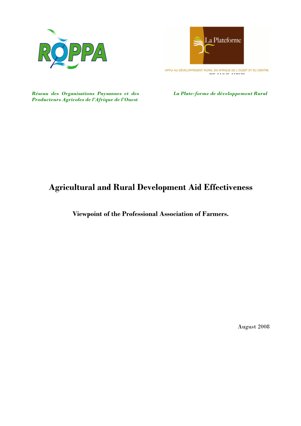 Agricultural and Rural Development Aid Effectiveness