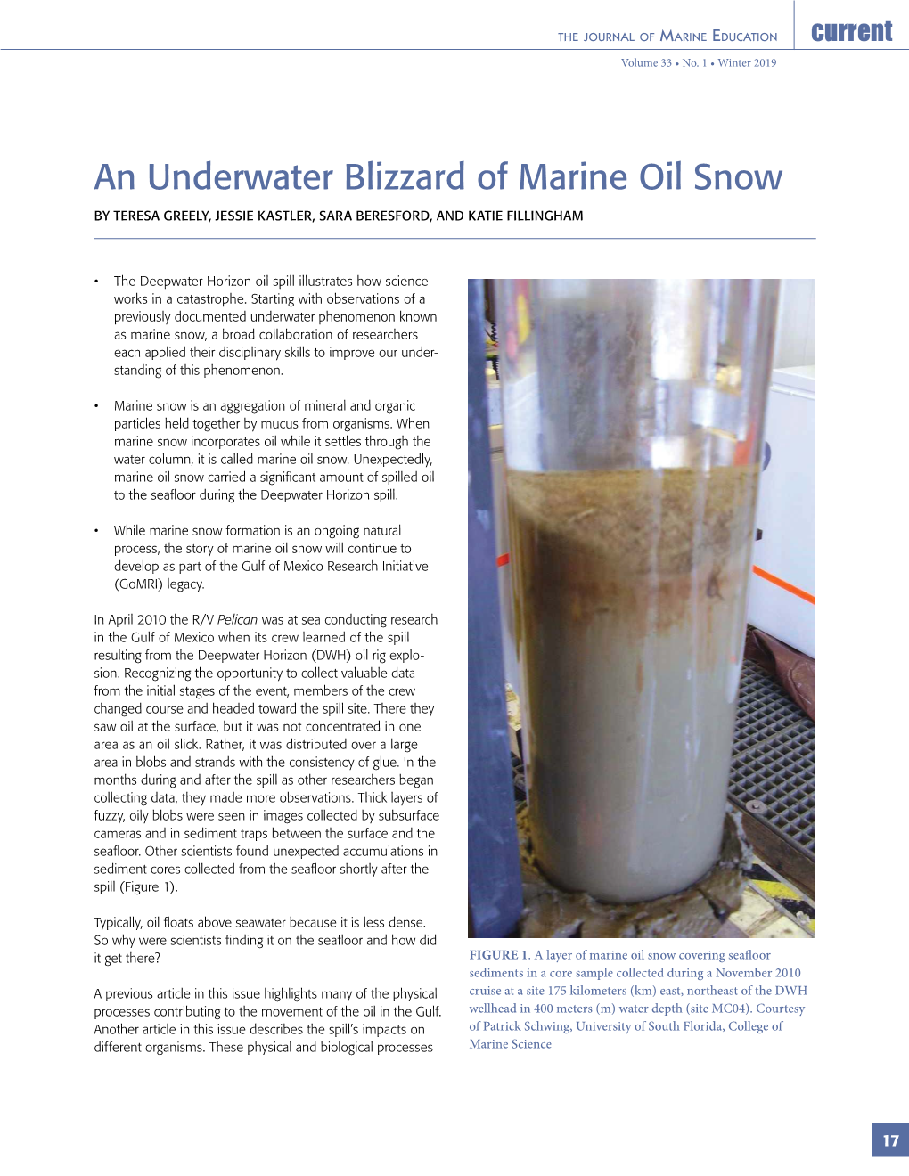 An Underwater Blizzard of Marine Oil Snow by TERESA GREELY, JESSIE KASTLER, SARA BERESFORD, and KATIE FILLINGHAM