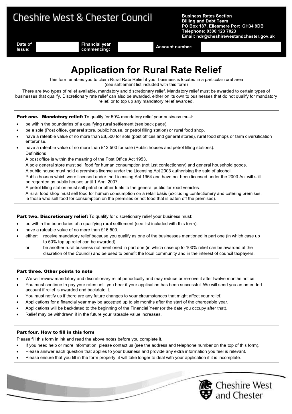 Rural Rate Relief Application Form