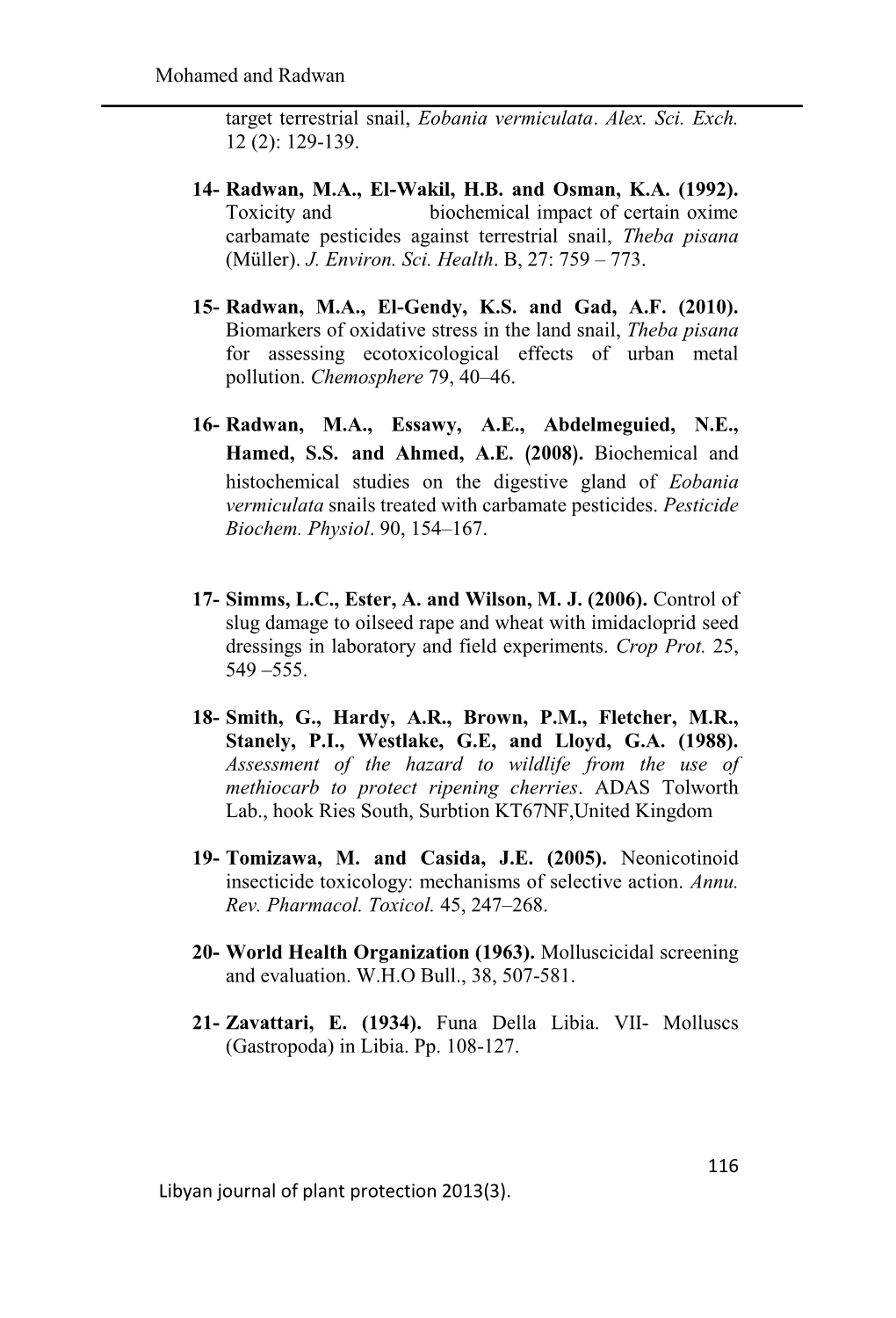 111 Libyan Journal of Plant Protection 2013(3). Mohamed and Radwan