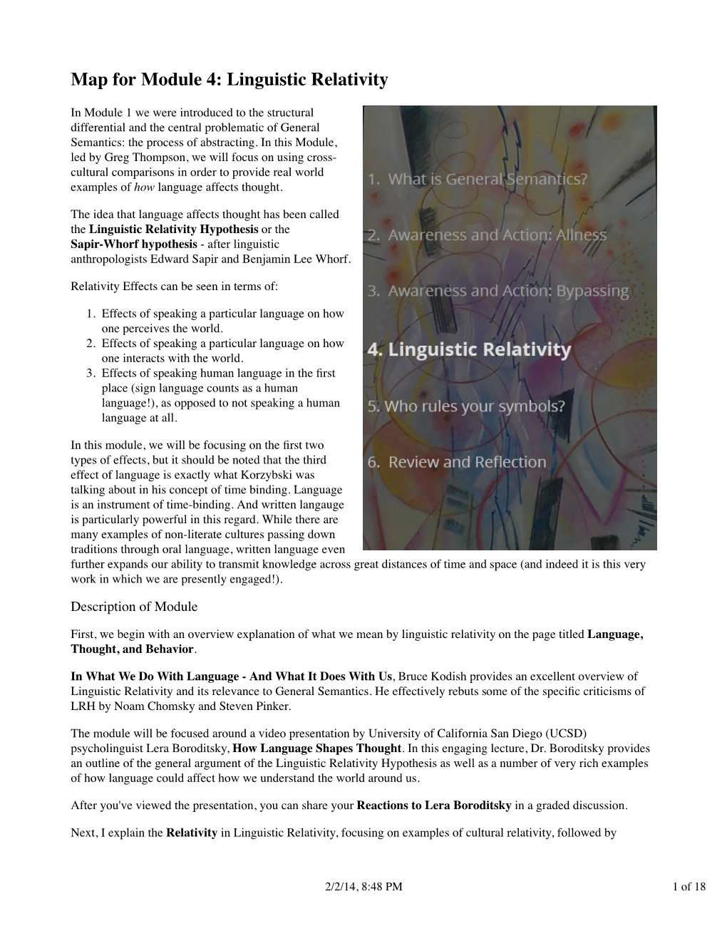 Map for Module 4: Linguistic Relativity