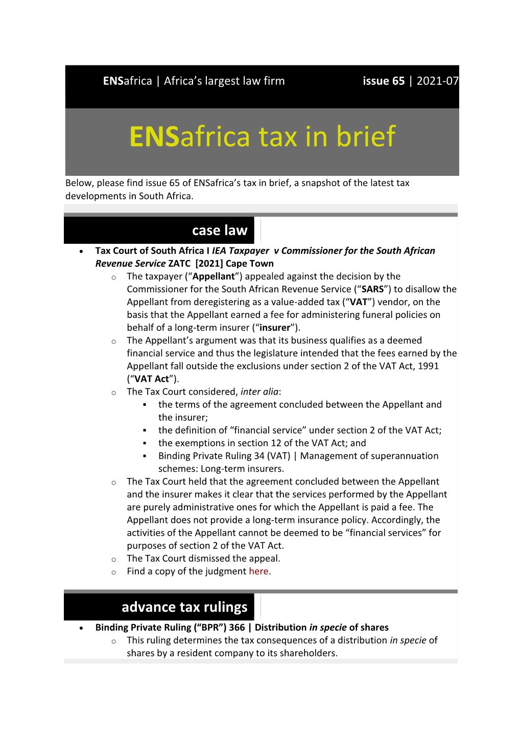 Ensafrica Tax in Brief