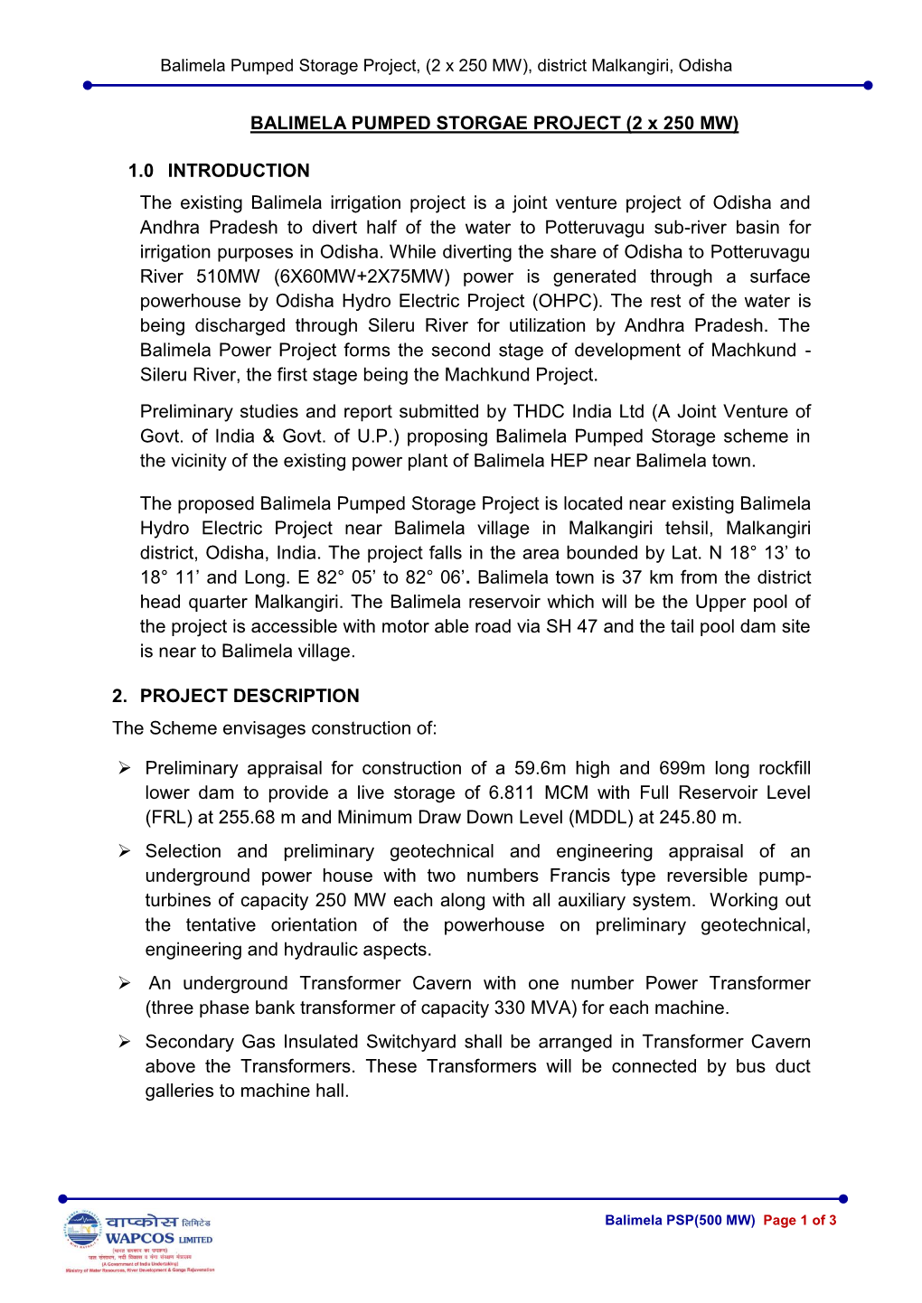 BALIMELA PUMPED STORGAE PROJECT (2 X 250 MW) 1.0