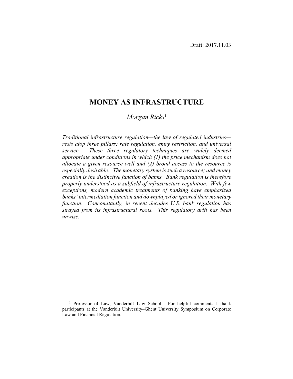 Money As Infrastructure