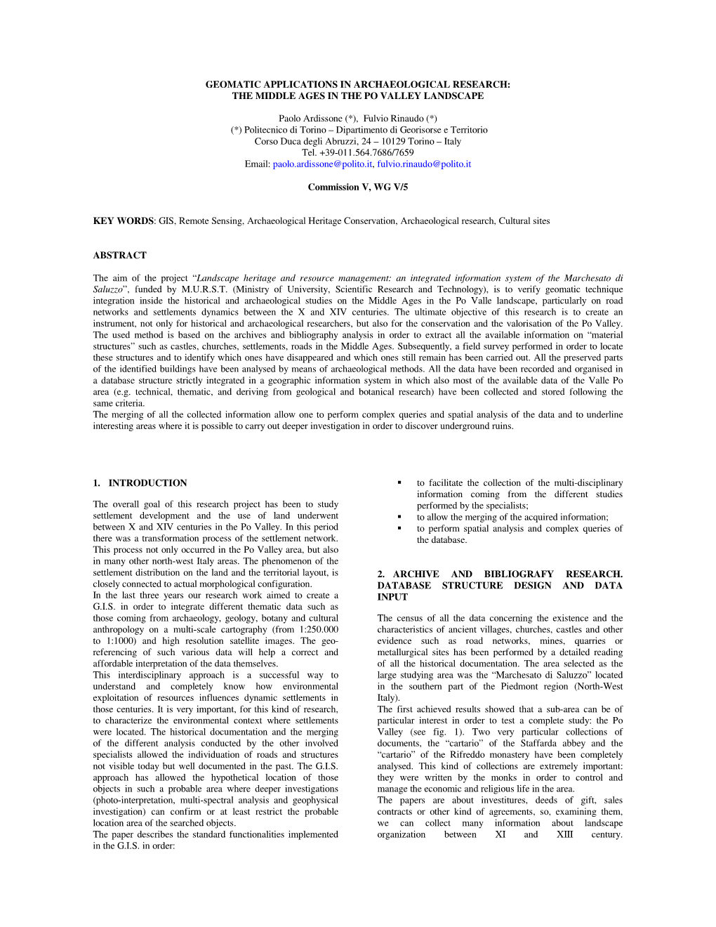 Geomatic Applications in Archaeological Research: the Middle Ages in the Po Valley Landscape