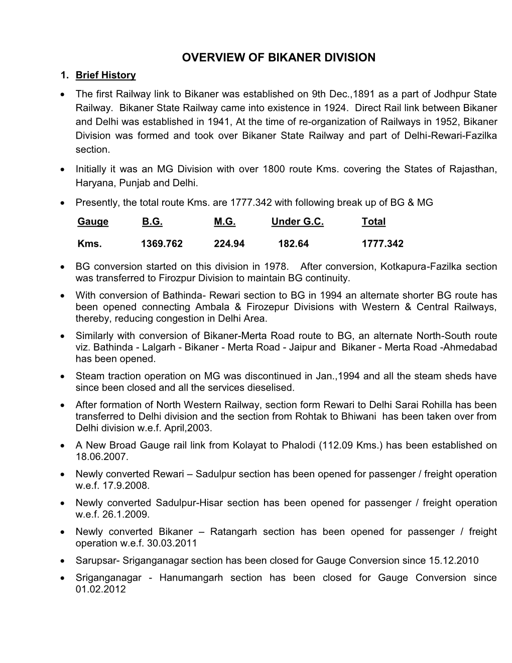 Overview of Bikaner Division 1