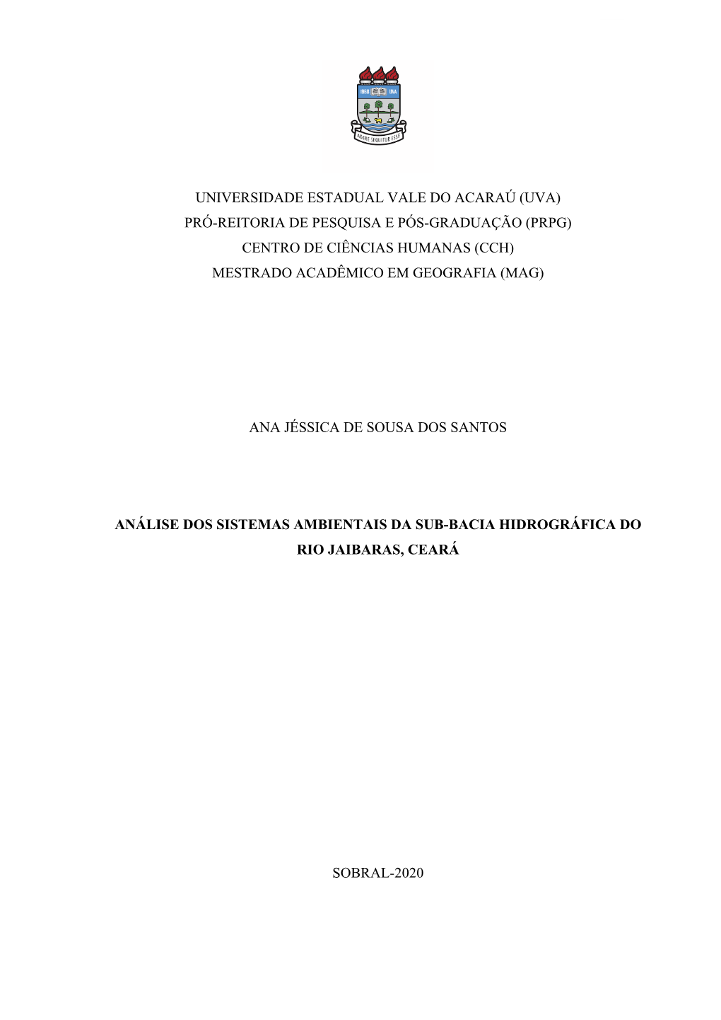 Uva) Pró-Reitoria De Pesquisa E Pós-Graduação (Prpg) Centro De Ciências Humanas (Cch) Mestrado Acadêmico Em Geografia (Mag