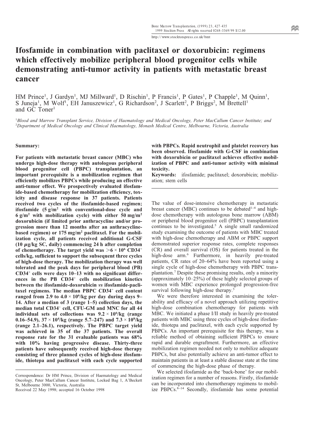 Ifosfamide in Combination with Paclitaxel Or Doxorubicin