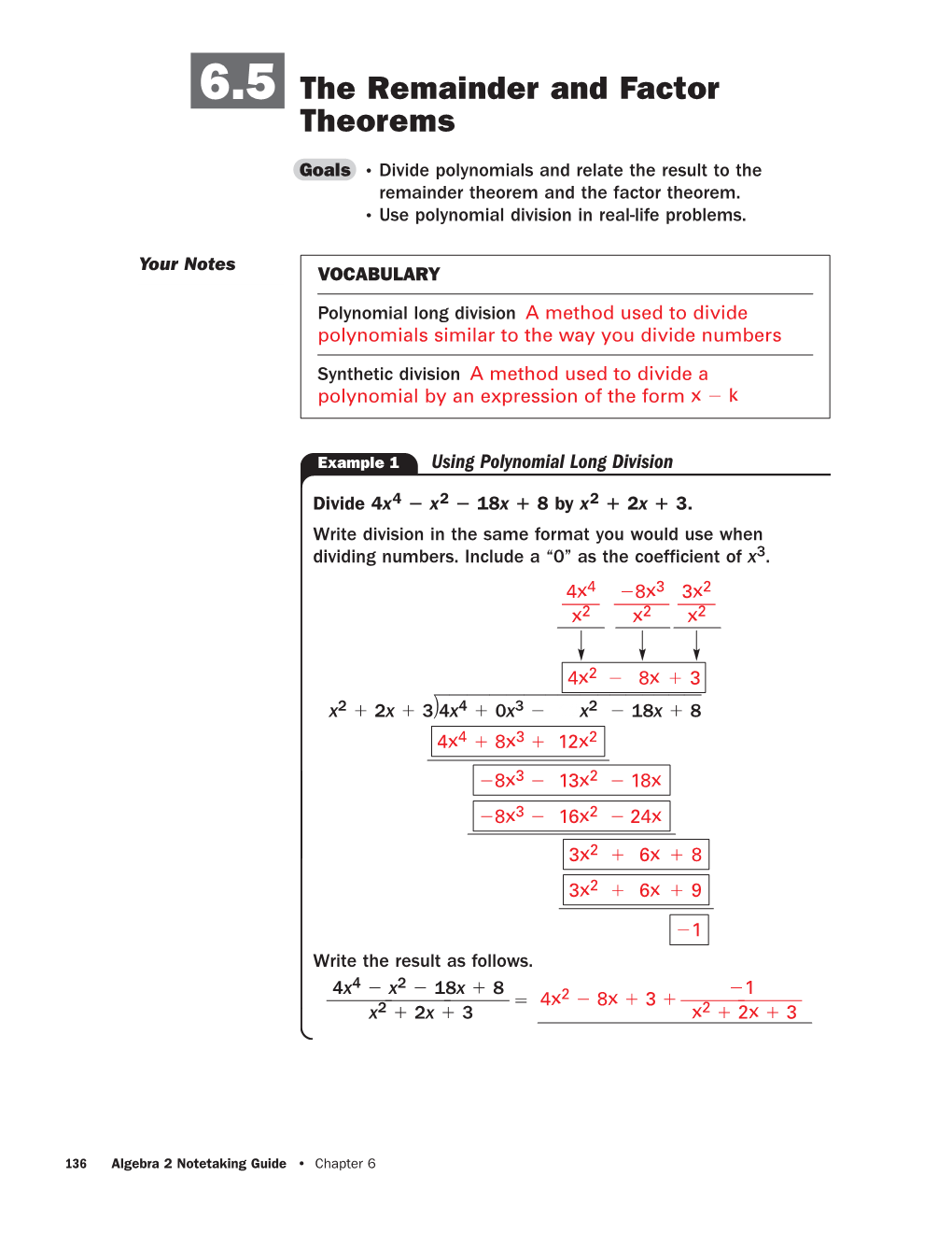 6.5 the Remainder and Factor Theorems