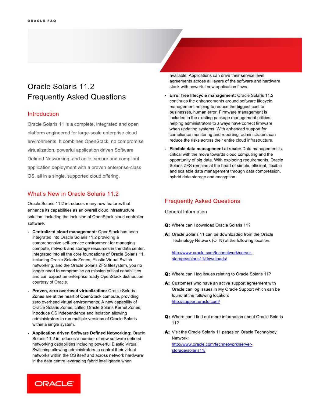 Oracle Solaris 11.2 Frequently Asked Questions (FAQ)