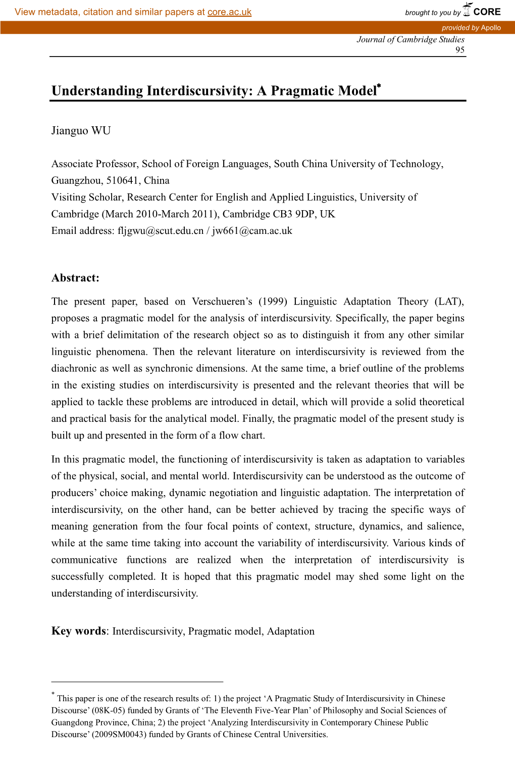 Understanding Interdiscursivity: a Pragmatic Model