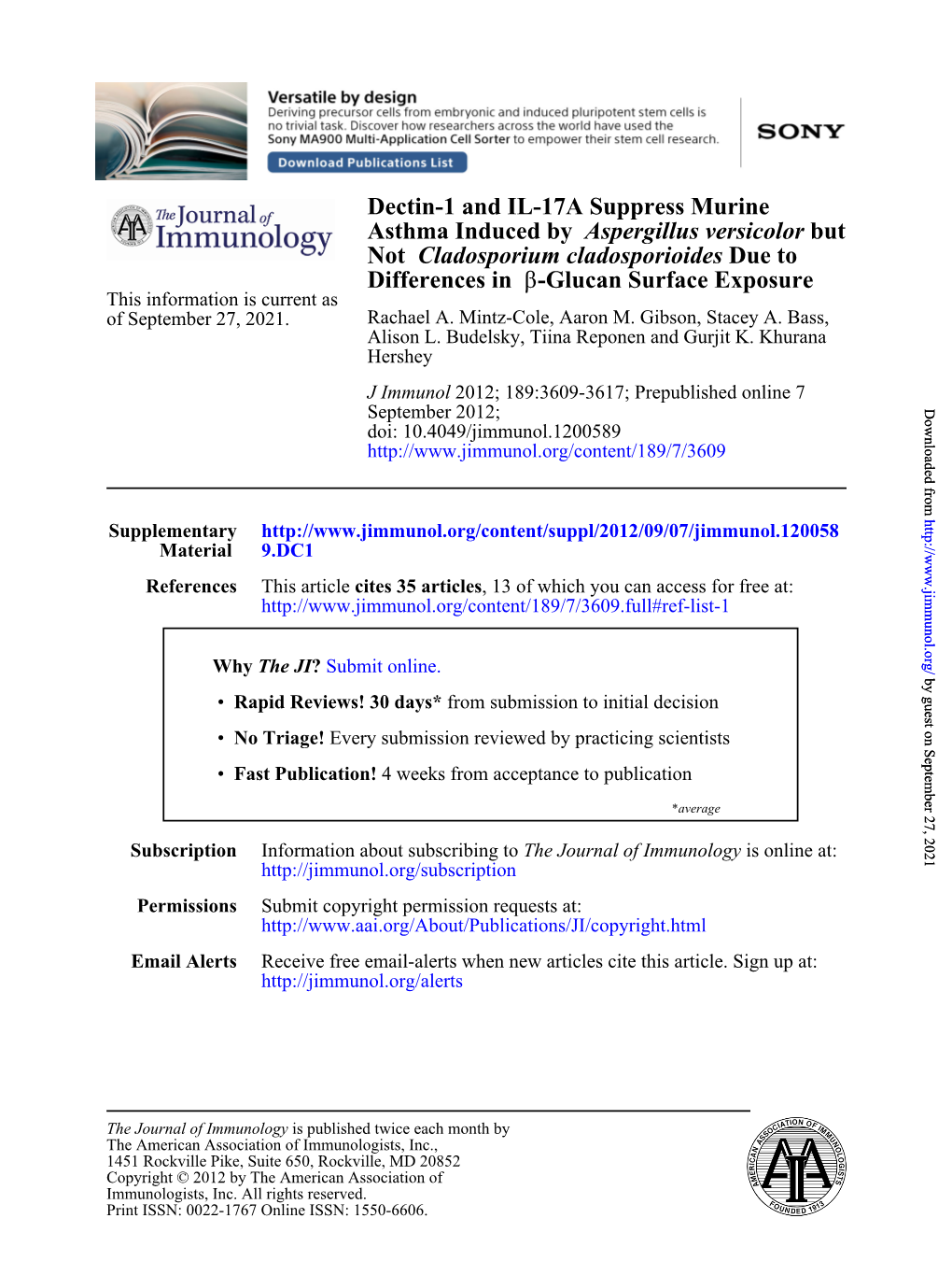 Glucan Surface Exposure Β Differences in Due to Cladosporium Cladosporioides Not but Aspergillus Versicolor Asthma Induced By