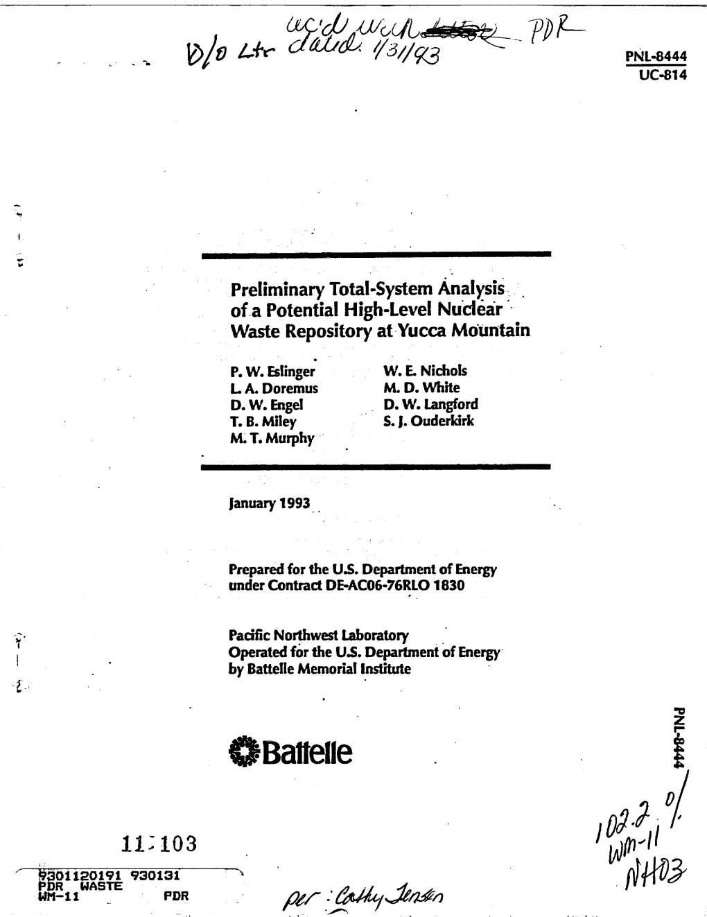 Preliminary Total-System Analysis of a Potential High-Level Nuclear Waste Repository at Yucca Mountain