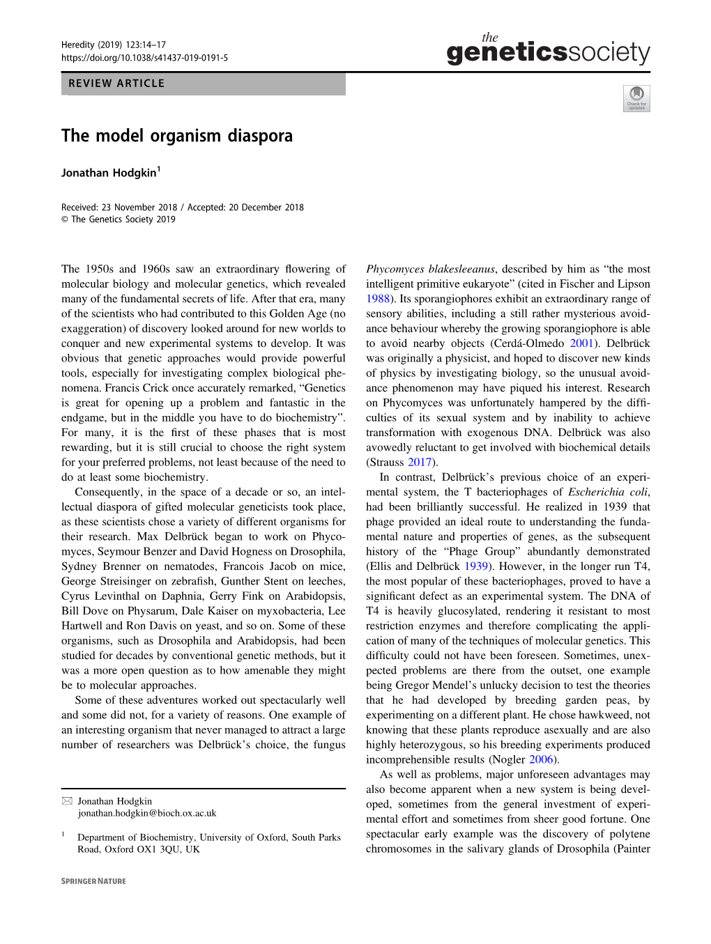 The Model Organism Diaspora