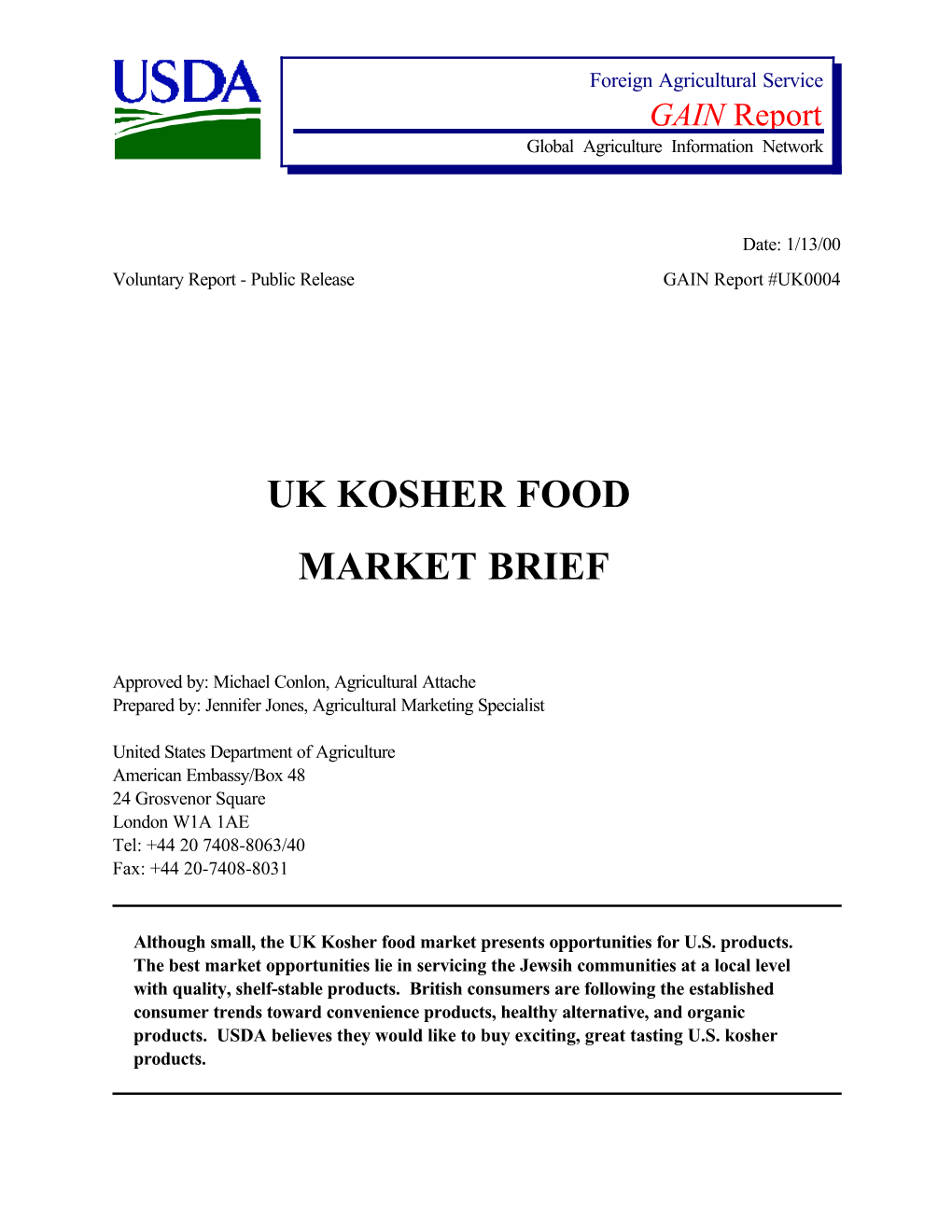 Uk Kosher Food Market Brief