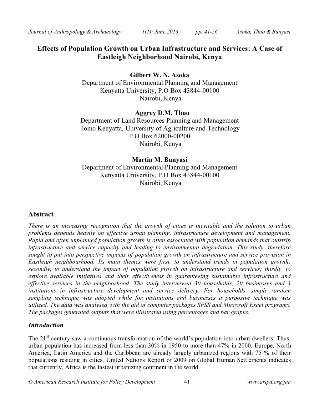 Effects of Population Growth on Urban Infrastructure and Services: a Case of Eastleigh Neighborhood Nairobi, Kenya