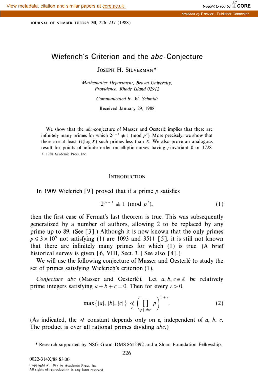 Wieferich's Criterion and the &C-Conjecture