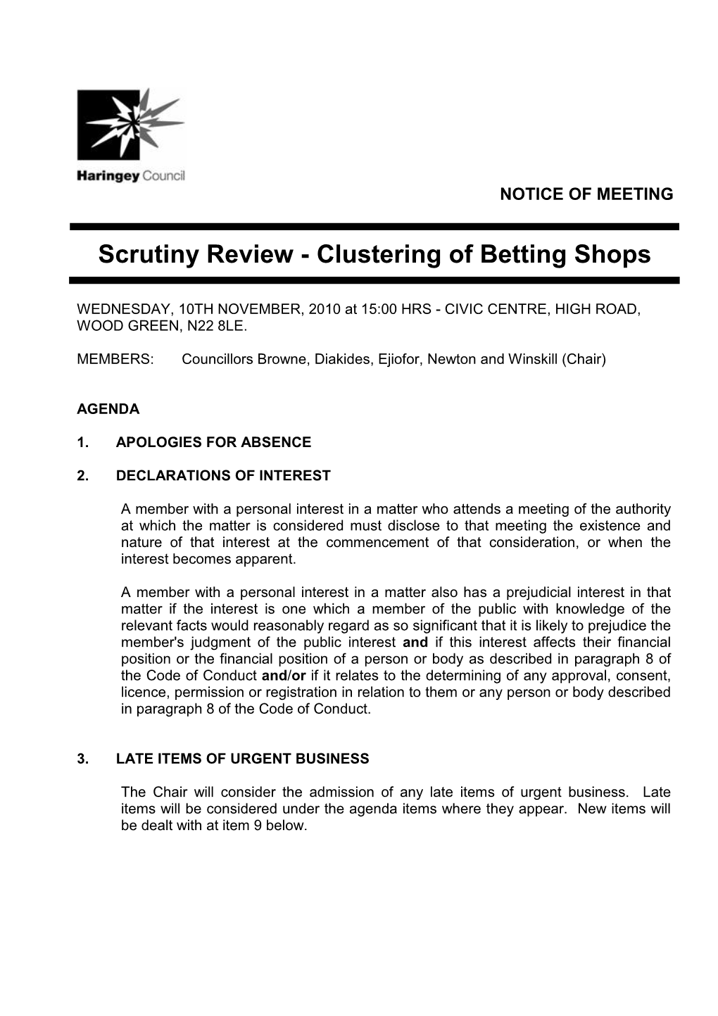 Scrutiny Review - Clustering of Betting Shops