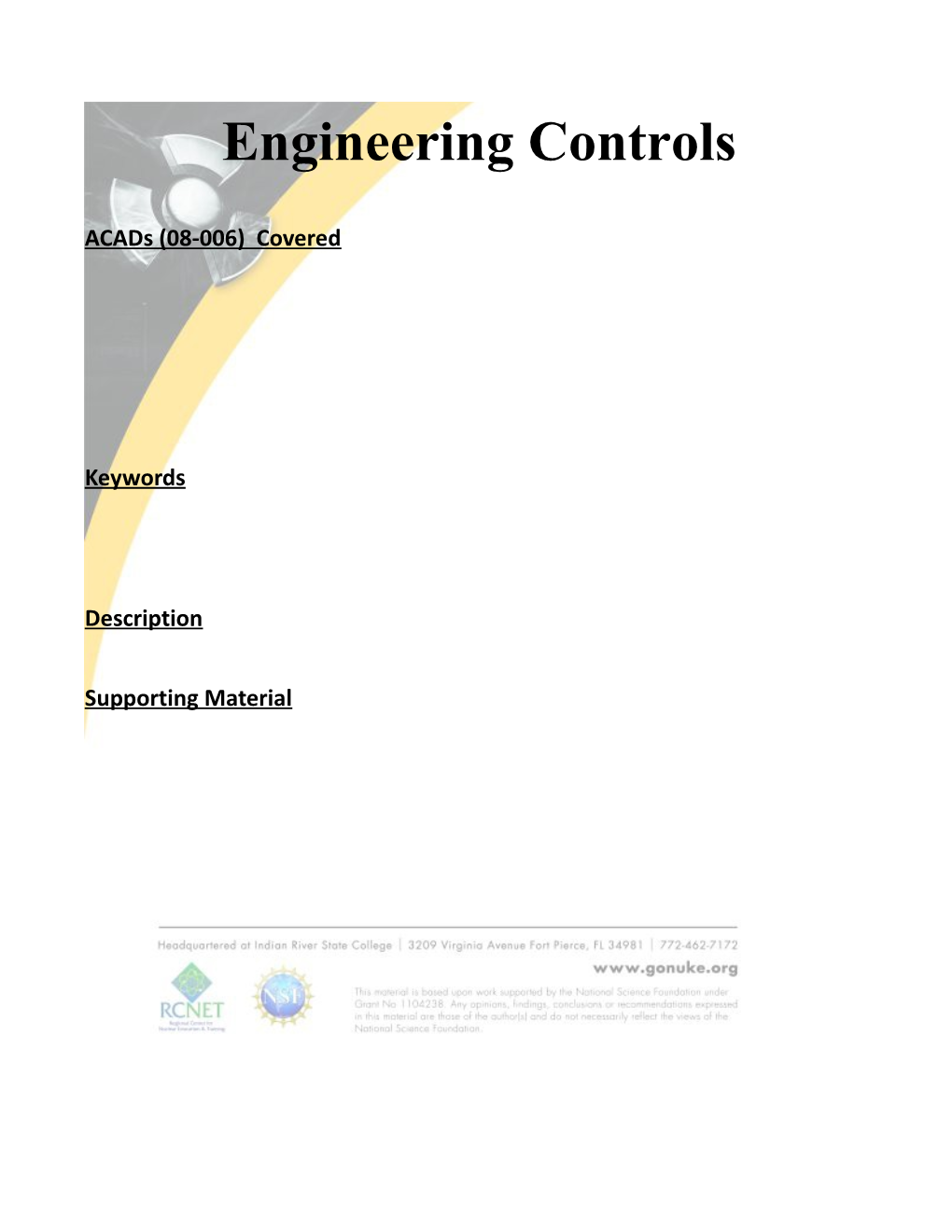 Training Materials Coversheet